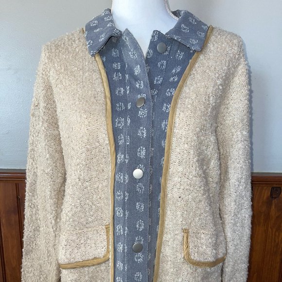 Women's Mystree Wool Blend Denim Trim Sweater with Pockets Size M - Picture 1 of 7